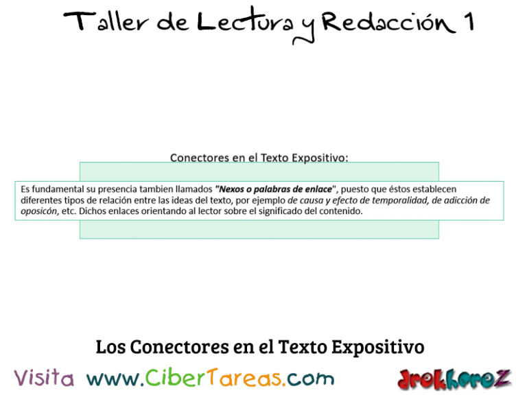 Los Conectores En El Texto Expositivos Taller De Lectura Y Redacci N Cibertareas