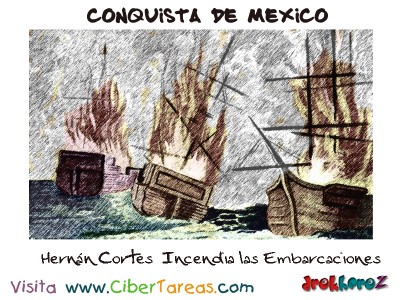 Hernán Cortes  Incendia las Embarcaciones-Conquista de Mexico