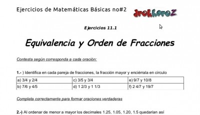 Ejercicios de Equivalencia y Orden de Fracciones - 11.2