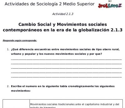 Actividades Del Cambio Social Y Movimientos Sociales Contemporáneos En ...