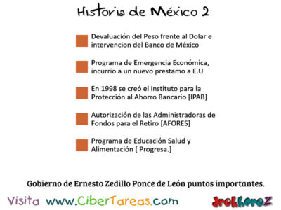 Gobierno de Ernesto Zedillo Ponce de Leon punrtos importantes en Mexico Contemporaneo  Historia de Mexico