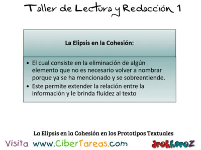 La Elipsis en la Cohesion en los Prototipos Textuales Taller de Lectura y Redaccion