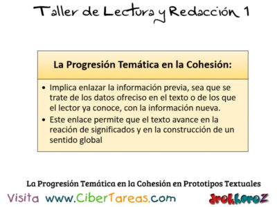 La Progresion Tematica en la Cohesion en Prototipos Textuales Taller de Lectura y Redaccion