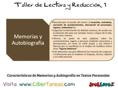 Caracteristicas de Memorias y Aubiografia en Textos Personales Taller de Lectura y Redaccion