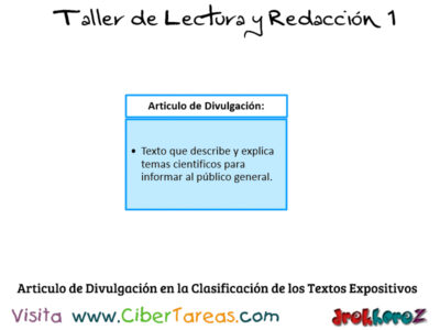 Articulo de Divulgacion en la Clasificacion de los Textos Expositivos Taller de Lectura y Redaccion