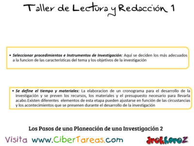 Planeación en una Investigación – Taller de Lectura y Redacción 1 2