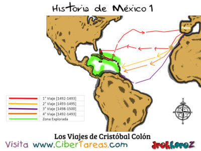 Mapa de los Viajes de Cristóbal Colón a América – Historia de México 1 0